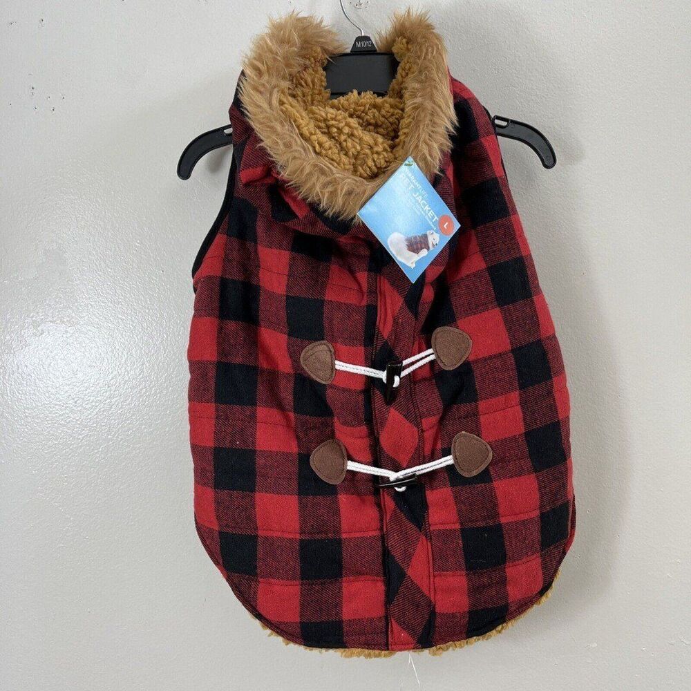 Vibrant Life Red Plaid Pet Sweater Dog Jacket Size L Labrador Boxer 50-90 Lb